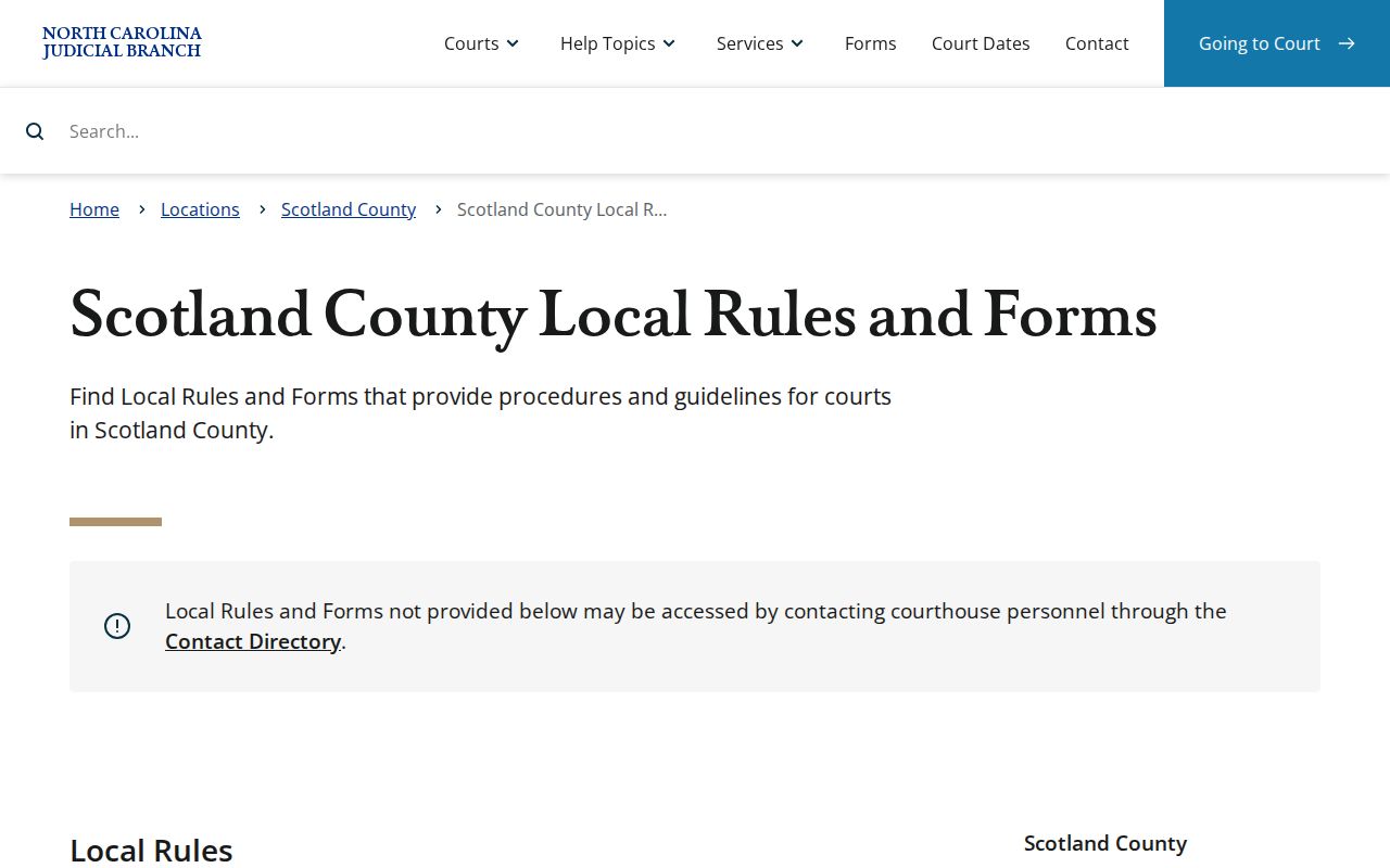 Scotland County civil court dockets and local civil calendar rules
