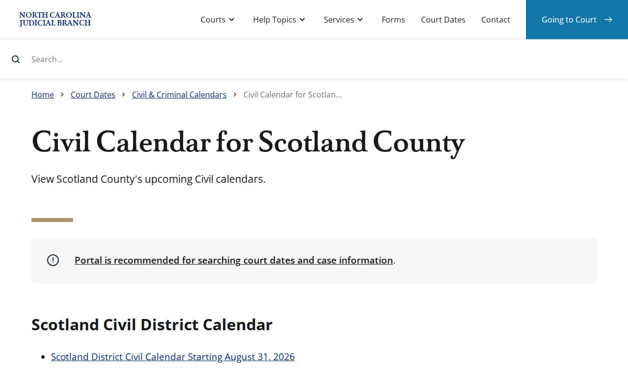 Scotland County court schedule civil calendar