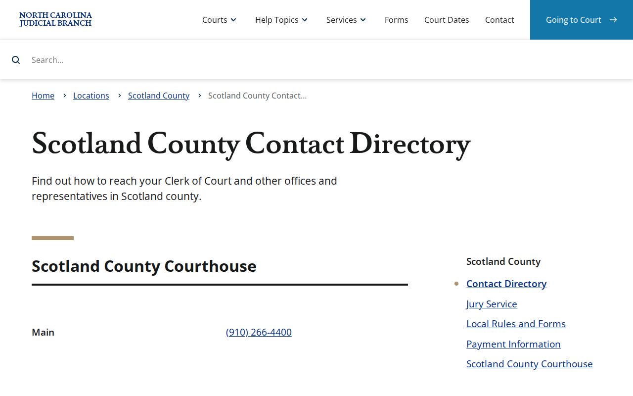 Scotland County court schedule and court scheduling contacts